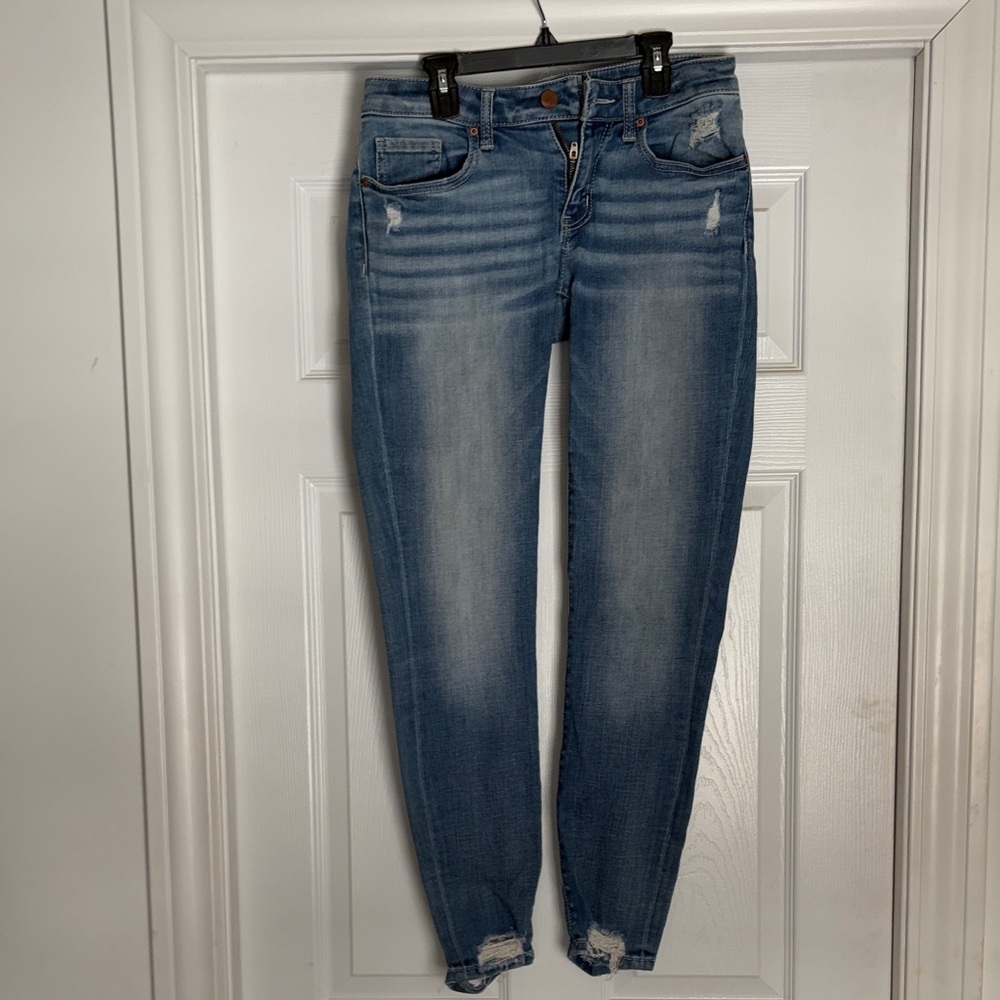 BKE Women's Distressed Blue Skinny Jeans